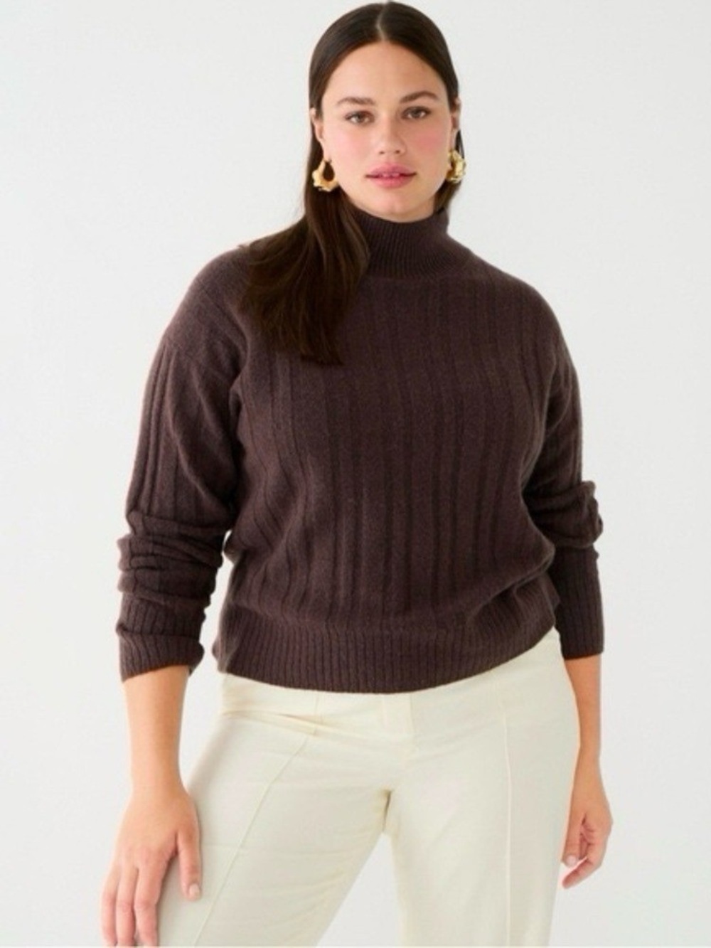 J.CREW Ribbed Mock Neck Sweater - Dark Brown